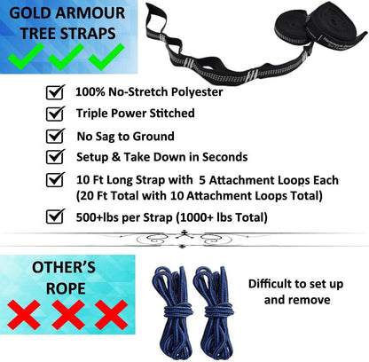Camping Hammock - Portable Hammock Single Hammock Camping Accessories Gear for Outdoor Indoor Adult Kids, USA Based Brand (Black)